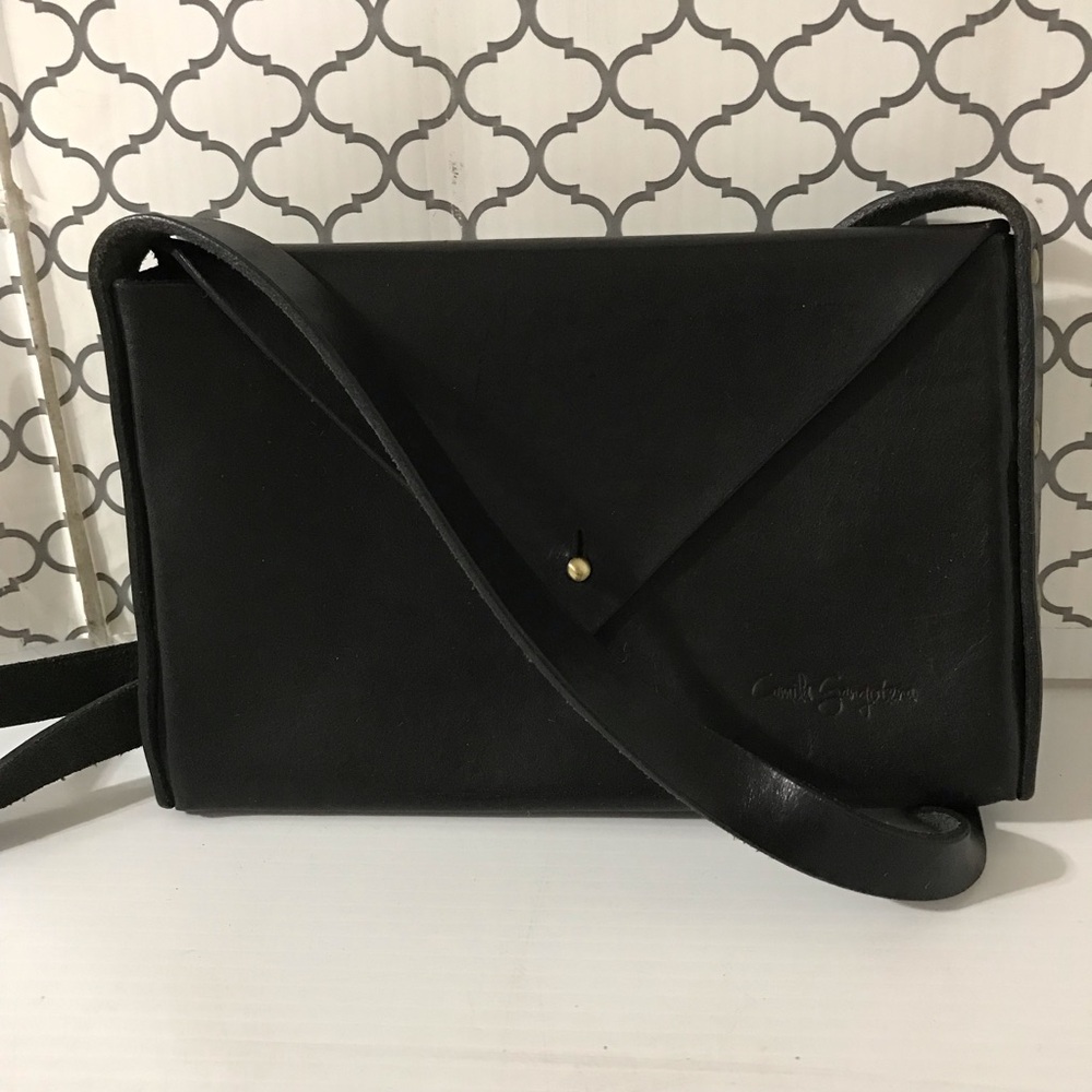 Camila Gangotena Black Envelope Crossbody Bag - Slim Leather Shoulder Purse